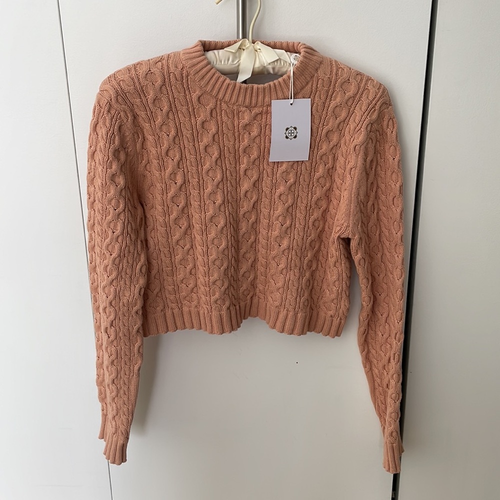 WAYF Cable Knit Open Back Sweater S